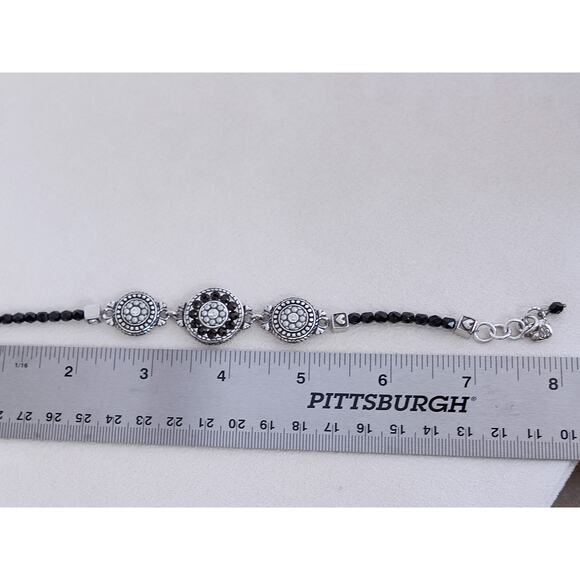 Brighton 1910 Jet Set Black Beaded Bracelet Reversible Silver Pearl Retired - Picture 6 of 7